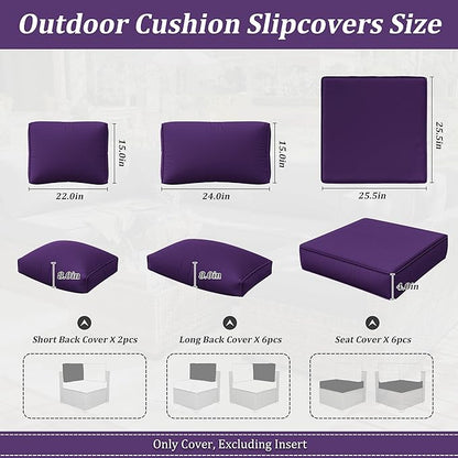14 Pcs Outdoor Cushion Slipcovers Patio Cushion Covers Replacement Waterproof with Zipper for Outdoor Furniture, Patio Sofa Couch 3 Sizes, Covers Only