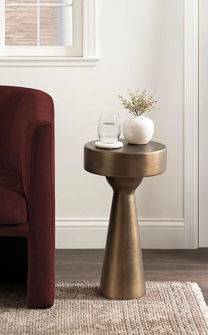 Kate and Laurel Solbrett Modern Sophisticated Metal Side Table, 12 x 12 x 22, Antique Brass, Contemporary Pedestal End Table with Unique Sculptural Design for Use as Bedroom Nightstand