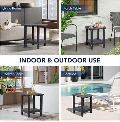 nalone Adirondack Side Table 16.5" Outdoor Side Table HDPE Plastic Double Adirondack End Table Small Table for Patio (Black)