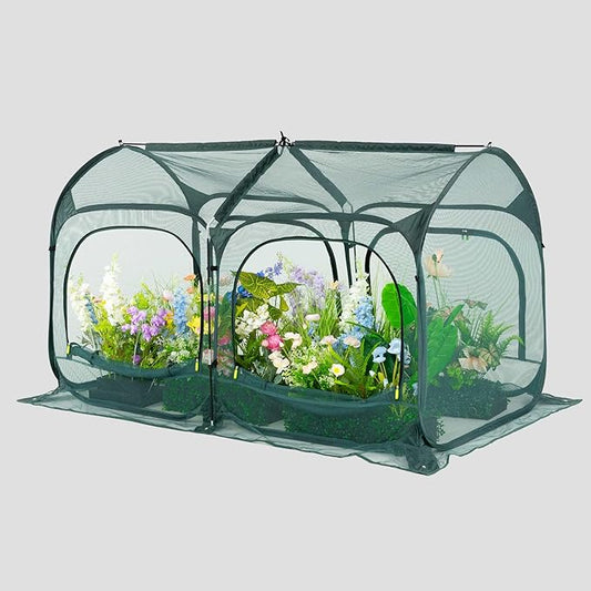 Poray Large 6.6x3.3FT Tunnel Plant Netting Cover, Pop up Crop Cage Gardening Net Cover for Protecting Vegetables &Fruits,Durable Gardening Net for Plant and Small Animals