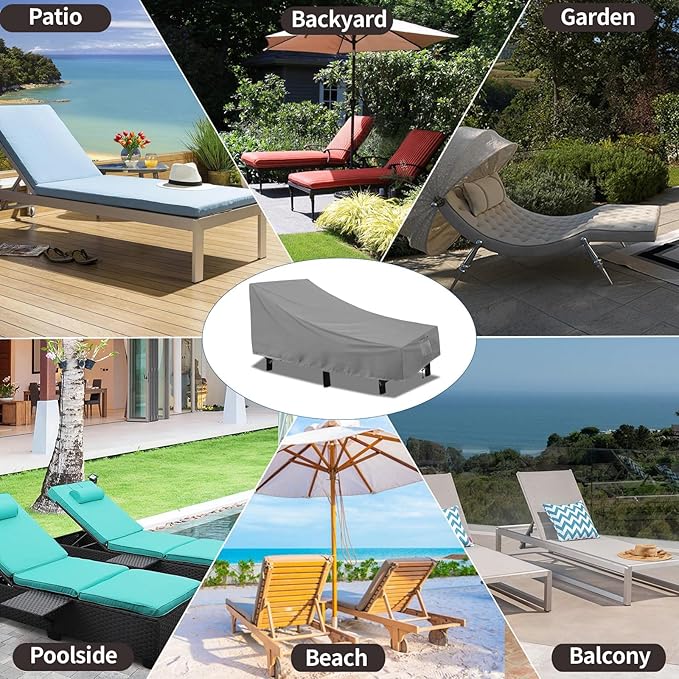 PureFit Outdoor Chaise Lounge Cover, Lounge Chair Covers Waterproof Patio Furniture Lounge Chair Cover, UV Resistant & Weatherproof, 2 Pack, 84" L x 32" W x 32" H Inches, Gray