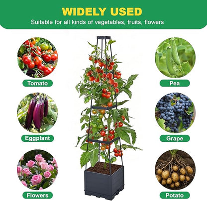2 Pack Raised Garden Bed, Tomato Cages for Garden, Garden Bed, Tomato Cage, Planter Box with Trellis, 57" Self-Watering Tomato Planter for Climbing Plants Vegetables Flowers Outdoor Indoor