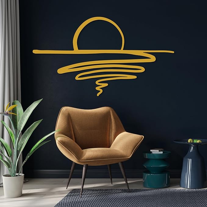 Sunrise Metal Wall Art, Sunset Metal Wall Decor for Living Room, Sunshine Line Art Home Decor Outdoor Indoor, Sun Design Modern Artwork for Walls, Abstract Sunset Wall Decor, Housewarming Gifts