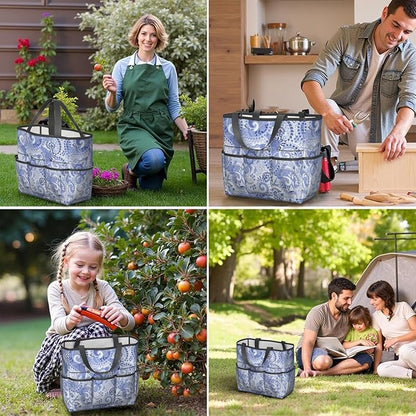 Paisley Garden Tool Bag - Waterproof Garden Tote with 8 Pockets, Large Storage Home Organizer Gardening Tool Oxford Bag for Garden Tools Kits Holder, Ideal Outdoor Gardening Gift for Women & Men