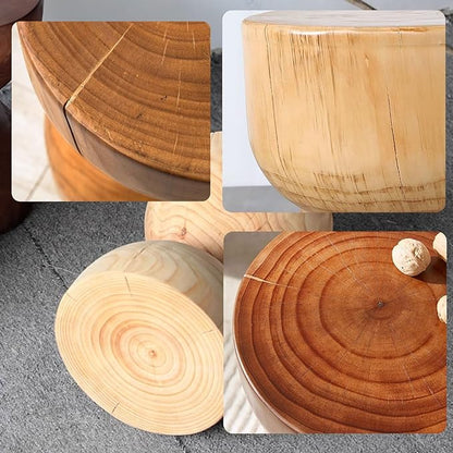 Natural Wooden Pillar Side Table – Round Tree Wood Drum-Shaped Coffee Table, Side Table for Balcony, Courtyard, Garden, Living Room Decoration – Modern Stool Design, Stable Base(Color:Log Color)