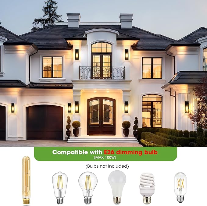 15.3" Large Motion Sensor Exterior Wall Light Sconces 2-Pack, Waterproof Dusk to Dawn Black Exterior Lighting Fixtures Wall Mount with 3 Lighting Mode, Outdoor Porch Coach Light for Garage House