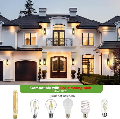 15.3" Large Motion Sensor Exterior Wall Light Sconces 2-Pack, Waterproof Dusk to Dawn Black Exterior Lighting Fixtures Wall Mount with 3 Lighting Mode, Outdoor Porch Coach Light for Garage House
