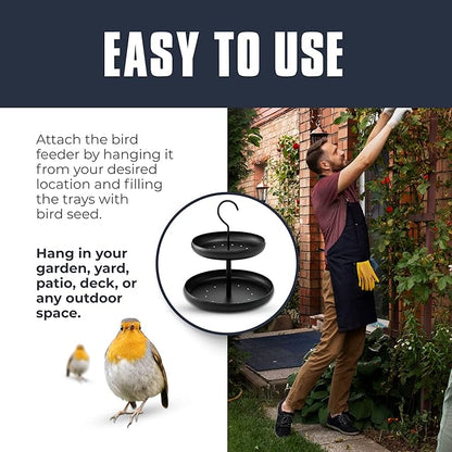Monarch Abode Hanging Bird Feeder for Outdoors – Hanging Birdfeeder with Two Levels for Wild Birds, Matte Black Two-Tier Metal Decorative Wild Bird Feeder for Outside Garden Patio Deck Yard