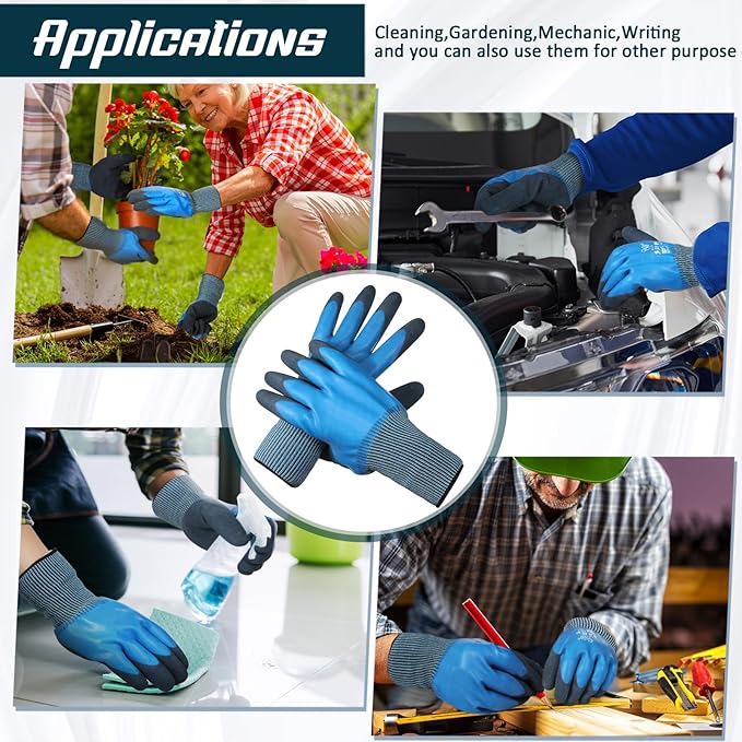 Mimorou 12 Pairs Waterproof Work Gloves for Men and Women Gardening Glove Liquid Proof Double Coated Working Glove Mitten