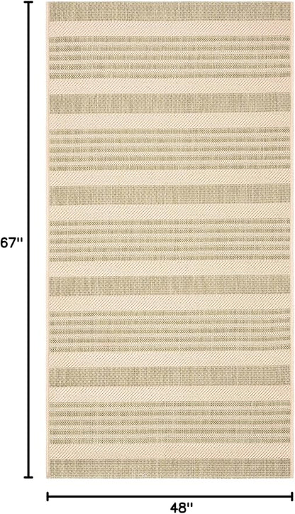 SAFAVIEH Courtyard Collection Accent Rug - 4' x 5'7", Beige & Sweet Pea, Stripe Design, Non-Shedding & Easy Care, Indoor/Outdoor & Washable-Ideal for Patio, Backyard, Mudroom (CY6062-218)