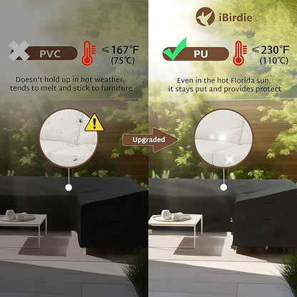 iBirdie Outdoor Sectional Cover fit 90 x 120 inch, 89 x 118, L-Shaped Patio Furniture Sofa, Waterproof Weatherproof Heavy Duty 600D Garden Cover for Outside L Shape Couch, Black
