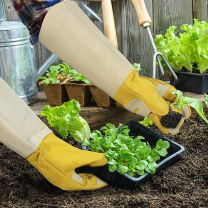 HLDD HANDLANDY Long Gardening Gloves for Women Men - Leather Rose Pruning Gloves Thorn Proof - Breathable Working Glove