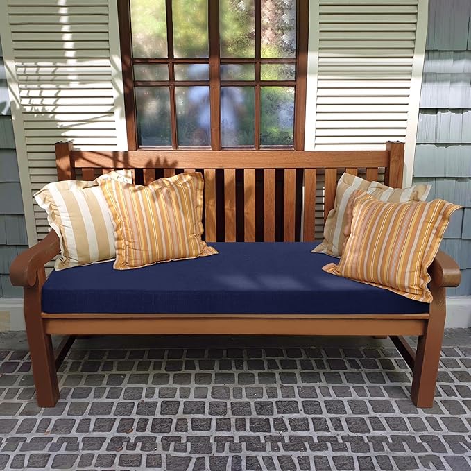 Favoyard Outdoor Bench Cushion 48 x 16 Inch Rainproof Patio Furniture Cushions 3-Year Color Fastness Garden Settee Porch Pads with Ties, Blue