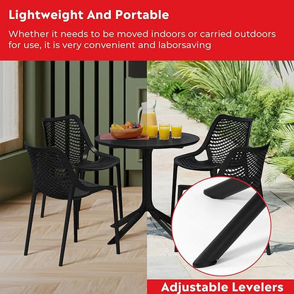 Costaelm Dining Table Set for 4, HDPE Patio Round Dining Table and Stackable Chair, Kitchen & Dining Room Sets All Weather for Backyard Porch Poolside, Black