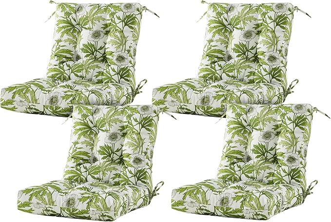 ARTPLAN Seat/Back Outdoor Chair Cushion,Set of 4 Patio Chair Cushion with Tie,Tufted Replacement for Patio Furniture,40x20x4 Inches,4 Count,Floral