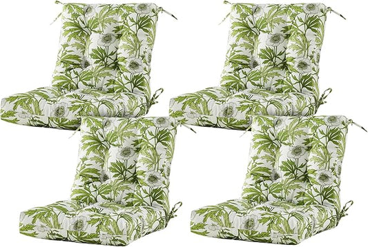 ARTPLAN Seat/Back Outdoor Chair Cushion,Set of 4 Patio Chair Cushion with Tie,Tufted Replacement for Patio Furniture,40x20x4 Inches,4 Count,Floral