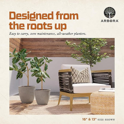 ARBORA 20" Ibiza Polyresin Indoor and Outdoor Planter with Stone Blend Concrete Gray Finish - Durable, Weatherproof, Lightweight, Large Plant Pot for Patio, Garden, Deck, Entryway