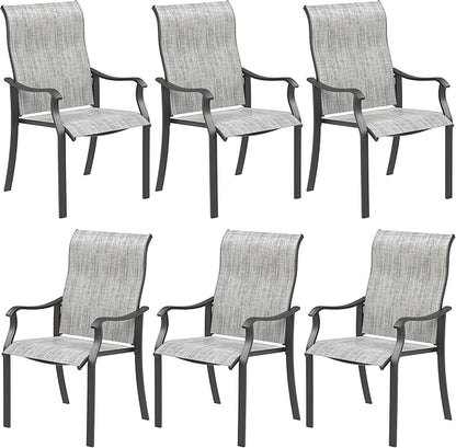 UDPATIO Patio Dining Chairs Set of 6, High Back Wide Seat Outdoor Furniture Chairs with All Weather Breathable Textilene, for Lawn Garden Backyard Deck, Grey White