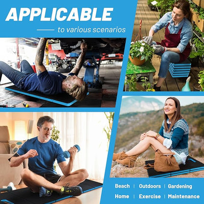 Foldable Extra Thick Kneeling Pad, 44.9 * 15.8 * 0.9" Portable EVA Foam Mechanic Mat for Garage, Gardening, Yardwork, Workshop, Blue & Black