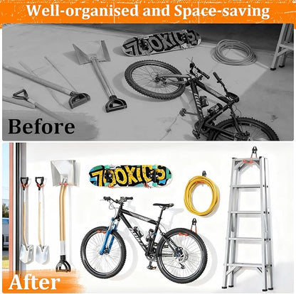 Housolution Steel Garage Hooks - 30Pack Anti-Slip Coating, Heavy Duty Wall Mount Hooks for Bikes, Garden Tools, Ladders, Hose, Bulk Items Ropes, Garage Tool Organizer with Extension Cord Wrap, Orange