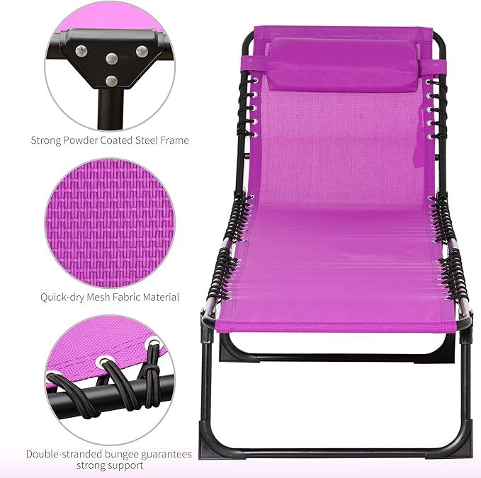 Outsunny Folding Chaise Lounge Chair, Patio Sun Tanning Chair, Outdoor Chaise Lounger with 4-Position Reclining Back, Breathable Mesh Seat for Beach, Poolside, Yard, Purple