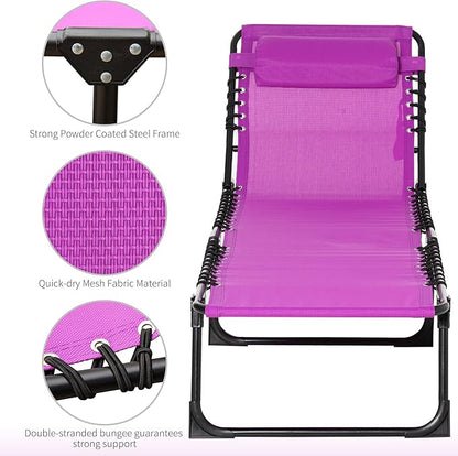 Outsunny Folding Chaise Lounge Chair, Patio Sun Tanning Chair, Outdoor Chaise Lounger with 4-Position Reclining Back, Breathable Mesh Seat for Beach, Poolside, Yard, Purple