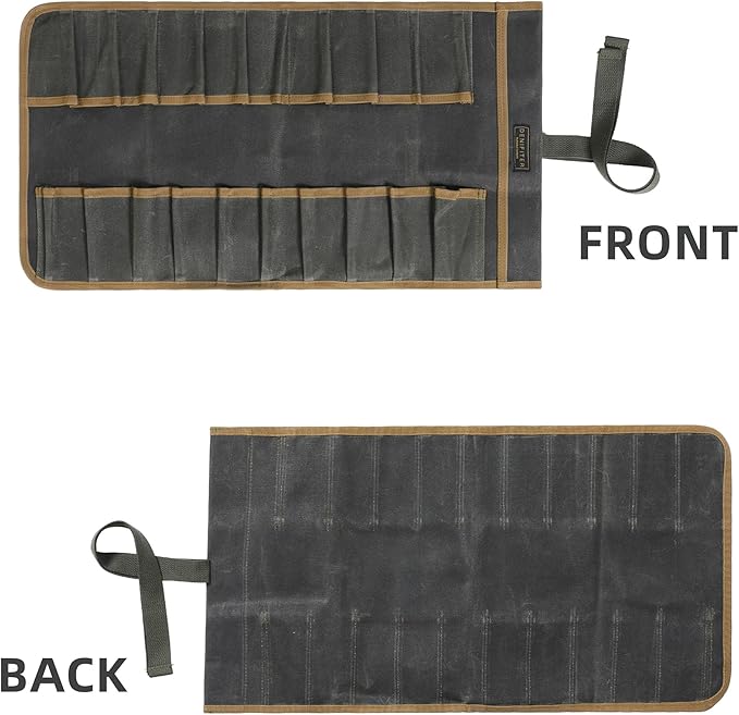 Wrench Roll Up Pouch (20 Slots), Portable Carry On Pouch Workshop Storage Woodworking Tools Organizer Bag Waxed Canvas Tool Roll & ArmyGreen