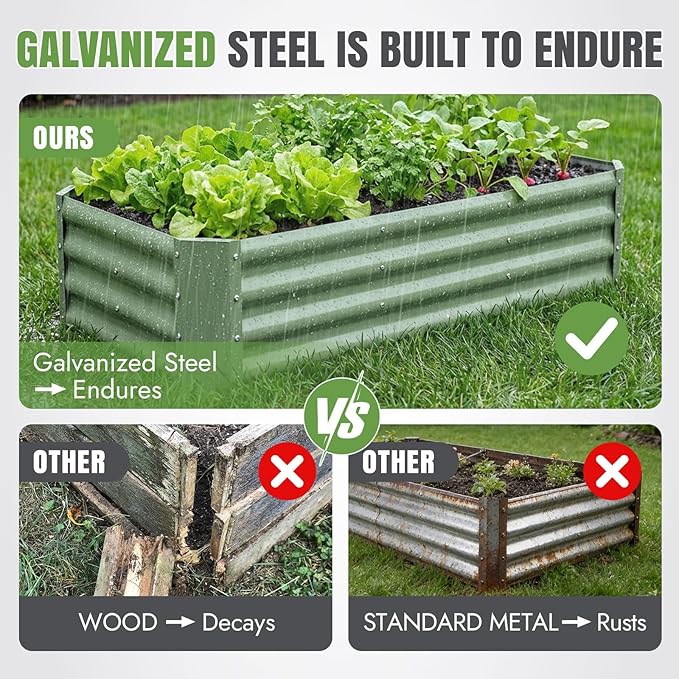 INNO STAGE 2 Pcs 4×2×1ft Galvanized Raised Garden Bed Kit, Galvanized Planter Raised Garden Boxes Outdoor, Large Metal Raised Garden Beds for Vegetables, Flowers, Herbs, OliveGreen