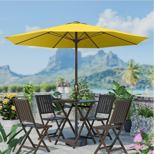 PatioKingdom 11FT Patio Umbrella,Outdoor Umbrella with Push Button Tilt and Crank,Market Table Umbrella with 8 Sturdy Fiberglass Ribs UV Protection(Yellow, 11FT)