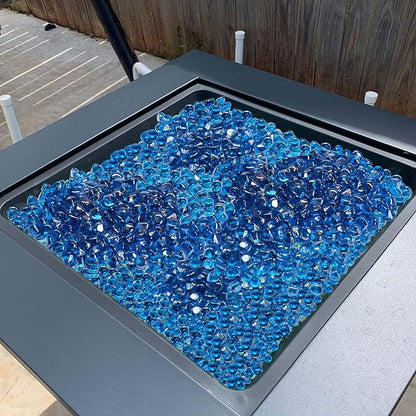 VEVOR Fire Glass, 20 LBS / 9 KG High-Temperature Resistant Fireplace Rocks, 1 Inch / 25.4 mm Reflective Firepit Glass Diamond Beads, High Luster Stone Landscaping for Fire Pit Table, Caribbean Blue