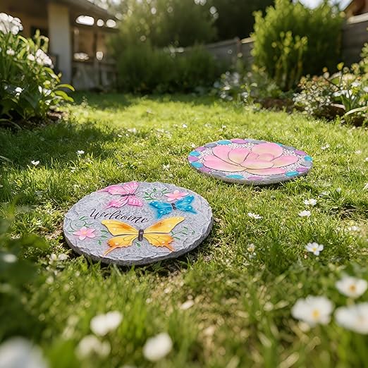 Butterfly Garden Stepping Stones Outdoor - Decorative Cement Pathway Pavers with 3D Butterfly Design Lawn Garden Décor Unique Gardening Gift for Grandma 0.75 * 10 * 10 Inch