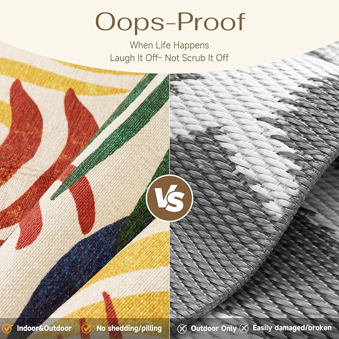 6x9 Indoor Outdoor Area Rug Washable Patio Rug Multicolored Non Slip Non Shedding Waterproof Carpet for Living Room Bedroom Porch Backyard Deck Balcony RV Camping Garden Picnic