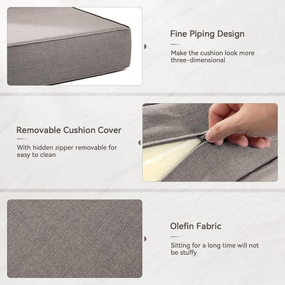 Luxury 6" Outdoor Cushions for Patio Furniture, 24x24x6" Thick Seat Cushion Set of 2, Fade Resistant Couch Chair Replacement Cushions High Density Deep Wicker Chair Cushion w/ Removable Cover Gray