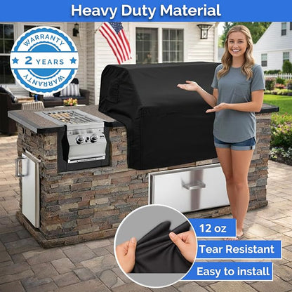 Covers & All Built-in Grill Cover for Outdoor Grill – Heavy Duty 12 oz Waterproof Built-in BBQ Grill Cover, PVC-Coated Polyester with Elastic Hem for Snug Fit (45 x 27 x 24.75 inches, Black)