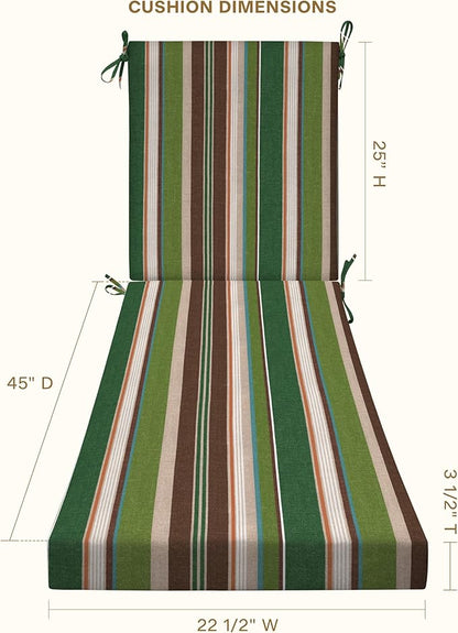 Honeycomb Outdoor Heritage Chaise, 22.5" W x 70" L, Stripe Pine Green Chair Cushion for Patio Furniture