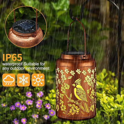 Red Bird Solar Lanterns Outdoor Waterproof Garden Decor Birthday Gifts for Women Mom Grandma Hanging Lights Metal Decoration Outside for Yard, Patio,Backyard,Porch