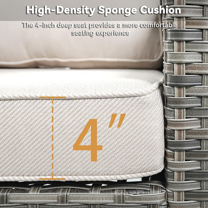 Buenhomino 3 Pieces Patio Furniture Sofa Set-Outdoor Wicker Patio Furniture Covered Couch with Multifunctional Ottoman and All-Weather Patio Conversation Set for Backyard Porch Garden Grey/Beige