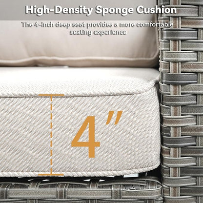 Buenhomino 3 Pieces Patio Furniture Sofa Set-Outdoor Wicker Patio Furniture Covered Couch with Multifunctional Ottoman and All-Weather Patio Conversation Set for Backyard Porch Garden Grey/Beige