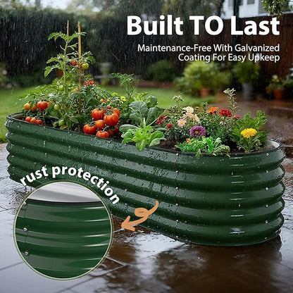 Winpull 8x2x1.5 ft Galvanized Steel Raised Garden Bed, Raised Garden Bed Kit, Galvanized Planter Box Outdoor, 18" Tall Oval Large Metal Raised Bed for Gardening Vegetables Flower Herb (Moss Green)