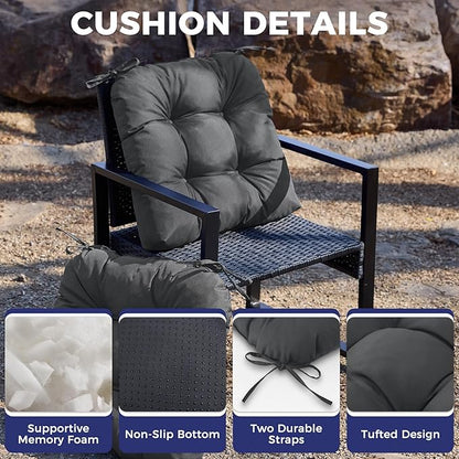 IASEAHK Outdoor Chair Cushions Set of 2, 17" x 17" x 4", Waterproof Outdoor Seat Cushions for Patio Furniture, Fade-Resistant Patio Chair Cushion, Dining Wicker Chair Pads for Porch Garden, Dark Grey