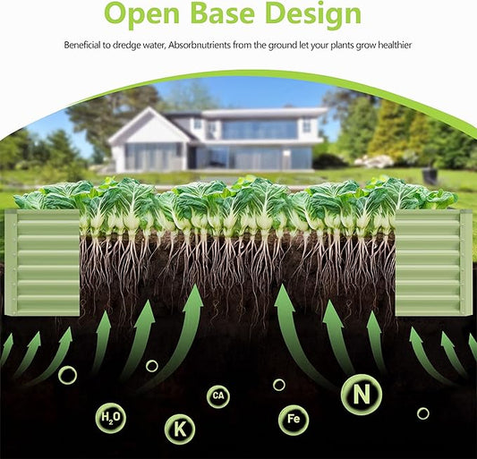 8x4x2FT Galvanized Raised Garden Bed,Galvanized Planter Boxes Outdoor, Large Metal Raised Garden Beds for Vegetables-Green