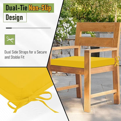 Basic Beyond Outdoor Chair Cushions Set of 6, Square Corner Outdoor Cushions for Patio Furniture, Water Resistant Patio Chair Cushions with 2 Ties, 18.5x16x3, Yellow Color