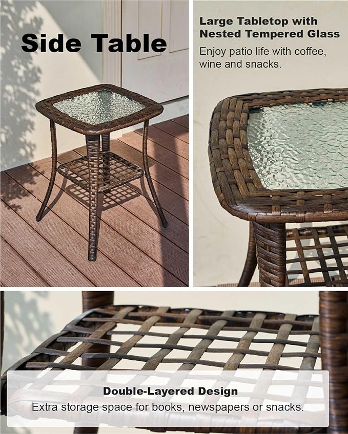 HILLGA Luxury Patio Furniture Set with 6-Inch Thick Cushions, High Back Outdoor Swivel Rocker Chairs and Table, 3-Piece All Weather Conversation Set for Porch Deck Balcony Yard, Burgundy (V3)