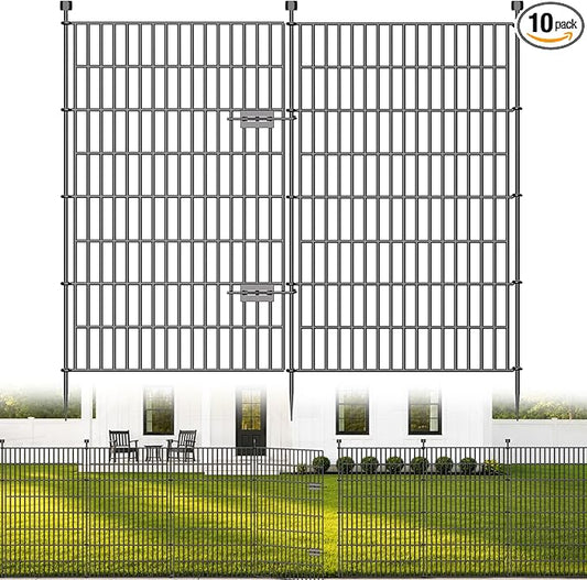 10 Panels No Dig Decorative Outdoor Garden Fence with Gate for Yard, 48 in(H) X 23.6ft(L) Animal Barrier Fencing Rustproof Metal Wire Panel Border for Dog, Rabbits, and Patio Temporary Ground Stakes