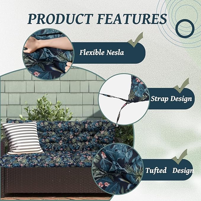 2/3 Seater Swing Replacement Cushion, Waterproof Porch Swing Cushions with Backrest, Thickened Bench Cushions for Outdoor Furniture, for Outdoor Patio Swing (Hummingbird, 47 * 40 in)