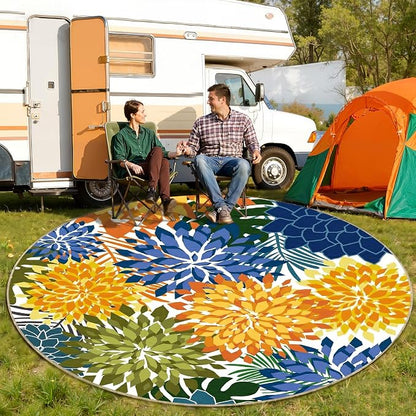 ZonLi Colorful Outdoor Rug 6x6Ft Waterproof Multicolored Indoor Area Rug Washable Outdoor Patio Rugs Tropical Floral Non Slip Outdoor Carpet for Living Room, Pool,Backyard,Deck,Camping