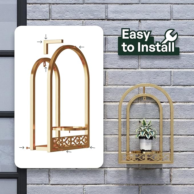 Wall Hanging Planters, Modern Iron Frame for Indoor/Outdoor Plants, Stylish Decor for Living Room, Garden, Patio 3 Pack Gold（No Light）