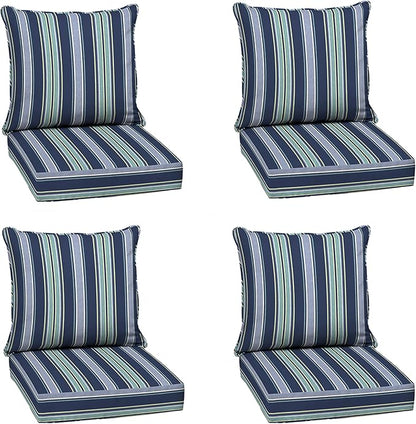 Arden Outdoor Deep Seat Cushion Set (4-Pack), 24 in x 24 in, Weather-Proof, Rain-Proof, Fade Resistant Patio Cushion for Chair, Sofa, and Couch Sapphire Aurora Blue Stripe