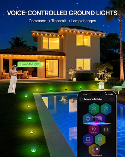 VCOKEN Christmas Pathway Lights, 50FT with Smart 15 LED RGBWW Outdoor Ground Lights with App Control, DIY Scene Modes IP65 Waterproof Walkway Light for Yard, Walkway Driveway Garden Decor