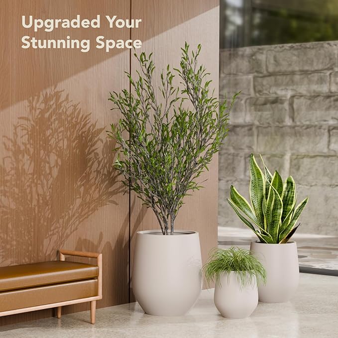 KUTE NEST 12.5" H x 11.4" D Premium Corso Fiberstone Round Tapered Planter with Drainage Hole, Weather Resistant for Indoor and Outdoor Use, Included 2 Extra Coco Mats (Taupe, 9" Pot Opening)
